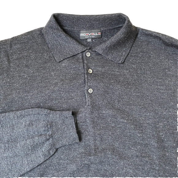 Roevelle Merino Wool Blend Sweater Polo Men Size 1XLT Dark Gray Made in Italy - Picture 1 of 7